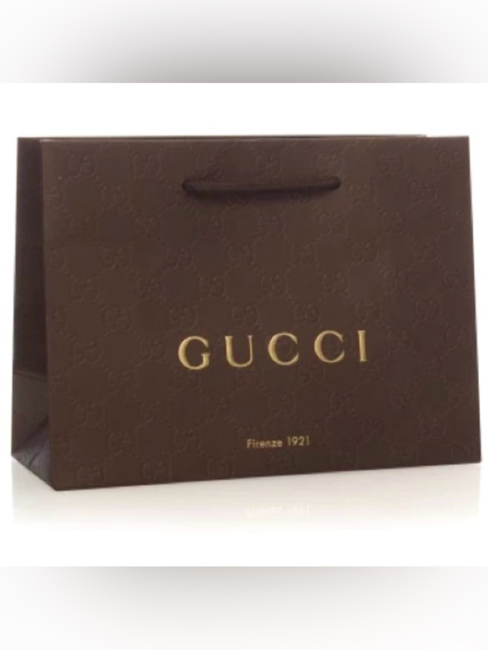 Gucci small Chocolate Brown Paper Shopping Bag with Gold Logo